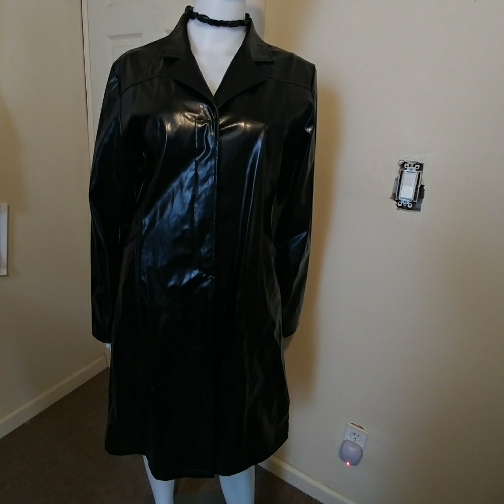 Black Trench Coat Sz M - Picture 2 of 8